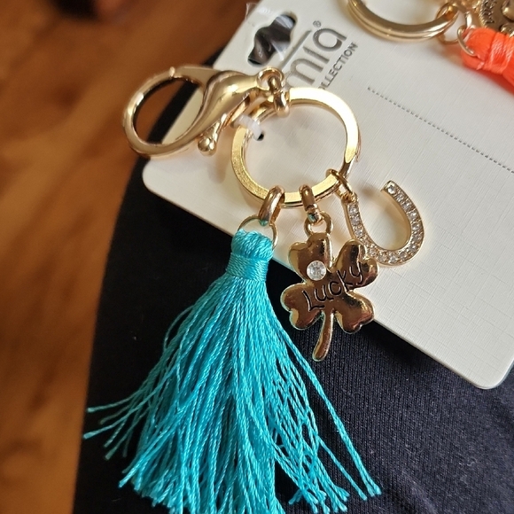Gold and Teal Keychain with Tassel by Mia - Picture 1 of 6